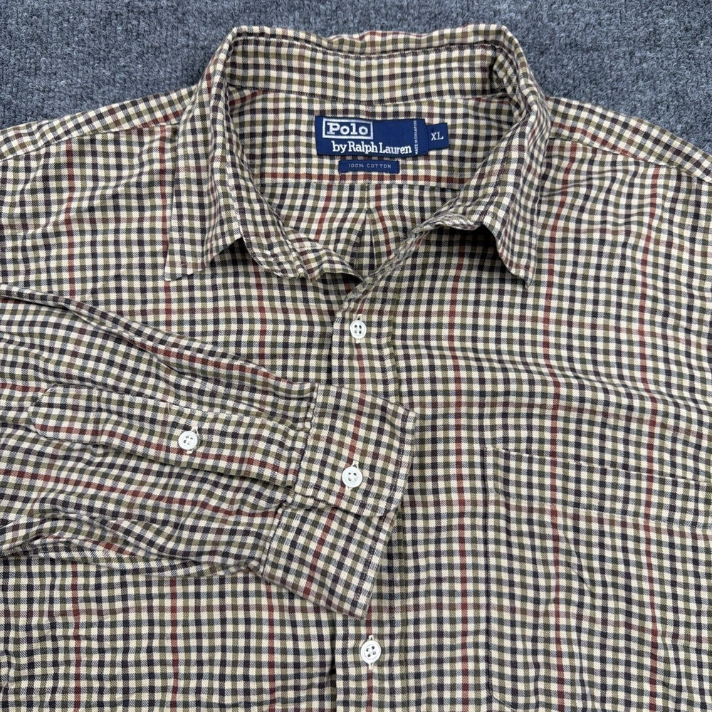 VTG Polo Ralph Lauren XL Tattersall Check Button Down Shirt Cotton Long Sleeve